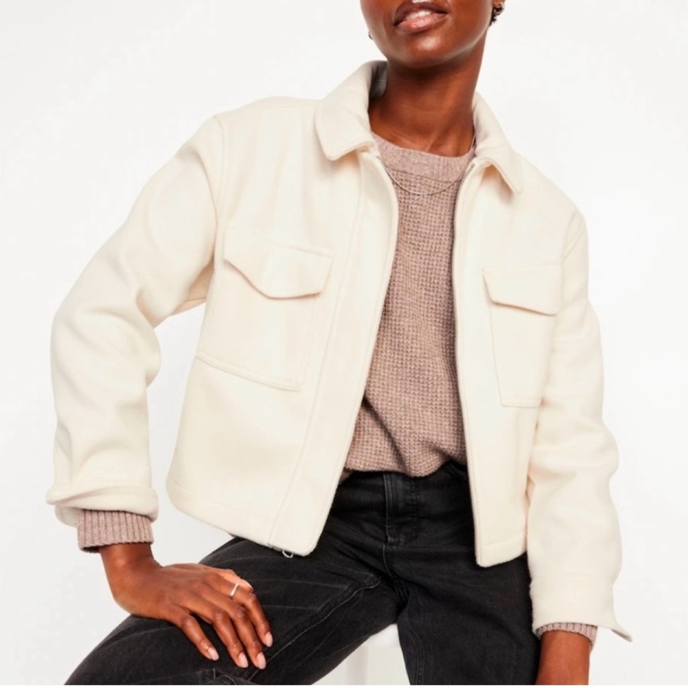 Old Navy Off‎ White Shacket Jacket Zip Front Utility Style M